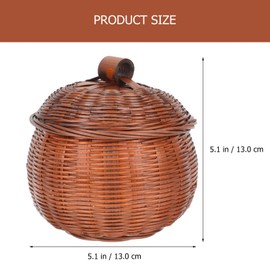Cabilock Mini Rattan Storage Basket Pumpkin Shaped Round Rattan Boxes with Lid Hand- Woven Organizer Bin Pot Container for Snacks Gobang Chess Egg Fruit Toy