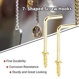 MroMax Brass Screw-in Hooks, 1-1/2" Shoulder Hooks, 7 Shape Screw Hooks, Right Angle Medal Hooks, l Shaped Self Tapping Screw Hooks, Gold L Shape Hooks, Square Bend Hooks for Hanging 20Pcs