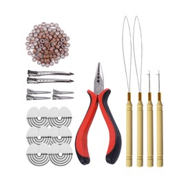 YANTAISIYU 200 Unids Micro Anillos De Silicona Kit De Herramientas Para Extensiones De Cabello Alicates Para El Cabello De Tres Agujeros Micro Gancho Para Tirar Aguja Enhebrador De Bucle Y Micro Enlac