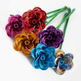 6Pcs Artificial Metal Roses Bouquet,Waterproof Aluminum Frame Fake Flowers for Outdoor Garden Grave Decor, Funeral Memorial, Mother's Day Valentine's Day Gifts