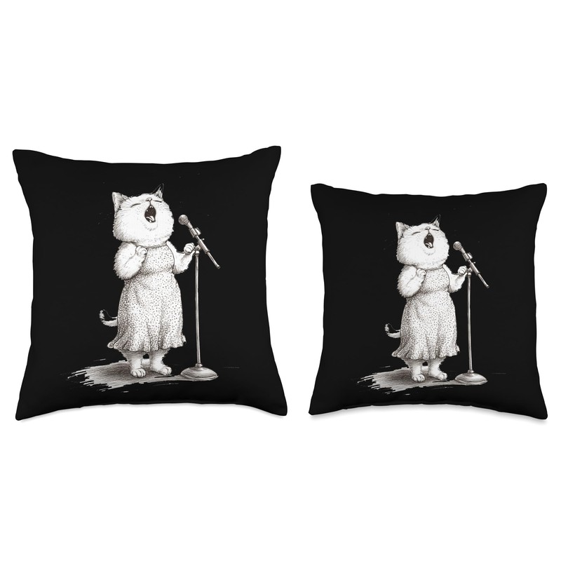 Cat Singing Into Microphone Performance Throw Pillow