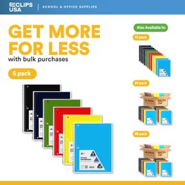 VEEBOOST Spiral Notebook, College Ruled Notebooks, 70 Sheets, Single Subject, Notebooks Bulk, 6 Color Assortment, 3 Hole Perforated Sheets (6, College Ruled)