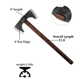 WICING Splitting Axe, 23.6 Inch Double Bit Axe, Beech Handle with Leather Sheath, for Chopping, Splitting Wood or Axe Throwing