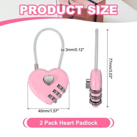 MECCANIXITY Heart Padlock, 3 Digit Combination Lock Heart Shape Mini Code Locks for Jewelry Storage Box Valentine Gift Travel Bags Gym Outdoor Combo Lock, Pink, Pack of 2