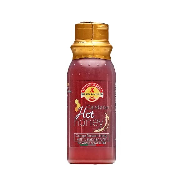 Hot Honey, Made w/ Calabrian Chili Peppers, No Artificial Flavor or Color, Easy Pour Squeeze bottle, 6.3 oz (180g), Product of Italy