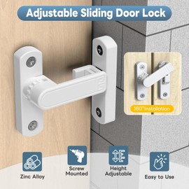 YogePote 90/180 Degree Sliding Barn Door Lock, Adjustable Zinc Alloy Security Door Locks and Latches for Closets, Windows, Liquor Cabinets, Garden/Fence/Shed/Wooden Gate (White-2PCS)