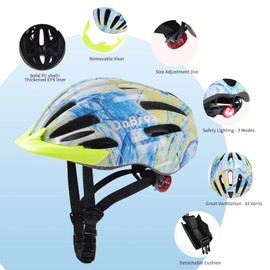 Kids Bike Helmet for Boys & Girls Ages 5-7-9-10-12-14 Adjustable Kid Cycle Helmet with Visor & Light, Lightweight & Safe for Cycling Scooters and Skating 50-57cm (Light Blue)