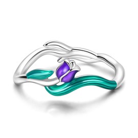 NARMO 925 Sterling Silver Rings for Women Purple Tulip Flower Statement Ring Size 8