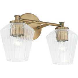 Capital Lighting 141421AD-507 Beau Mid-Century Fluted Glass Bath Vanity Wall Mount, 2-Light 200 Total Watts, 10" H x 15" W, Aged Brass