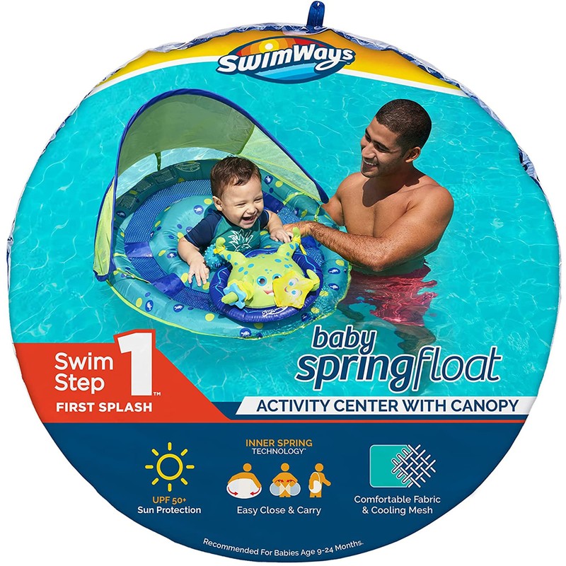 SwimWays Inflatable Baby Spring Pool Float Activity Center with Canopy,