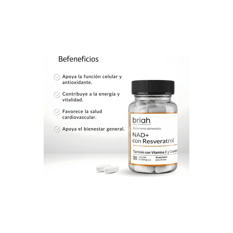 Nad+ Briah 400 Mg Con Resveratrol Energía Y Enfoque 30