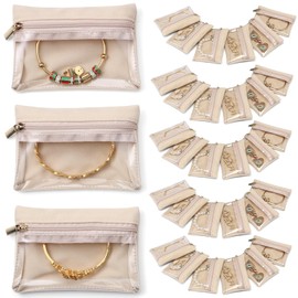Vlando Jewelry Travel Case,Travel Jewelry Organizer with Clear Velvet Jewelry Bags Zipper Pouch for Women Girl Gift 33Pcs