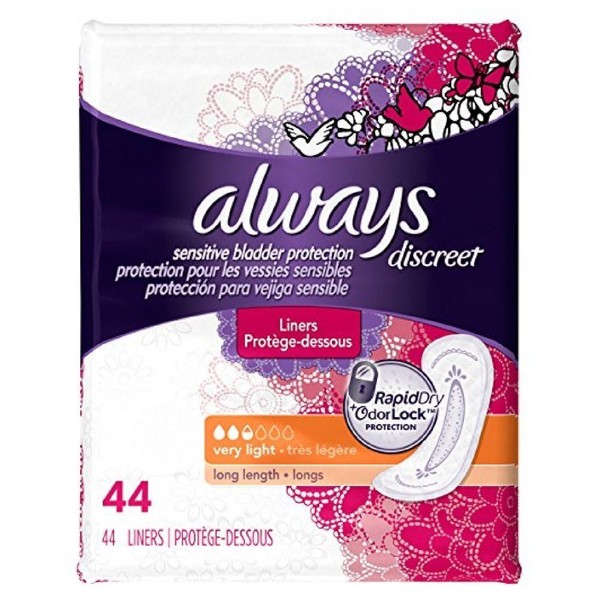 Always Discreet Bladder Protection Very Light, 44 Liners, Pack of 2.