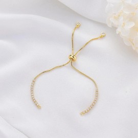 Unbranded 1PC 18K Gold Plated Chain Bracelet, CZ Pave Adjustable Length GZX620-5783