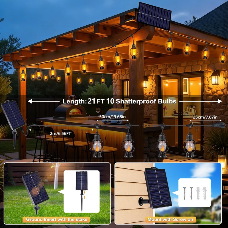 Zeiliuled Solar Flame String Lights, 21FT Solar String Lights Outdoor
