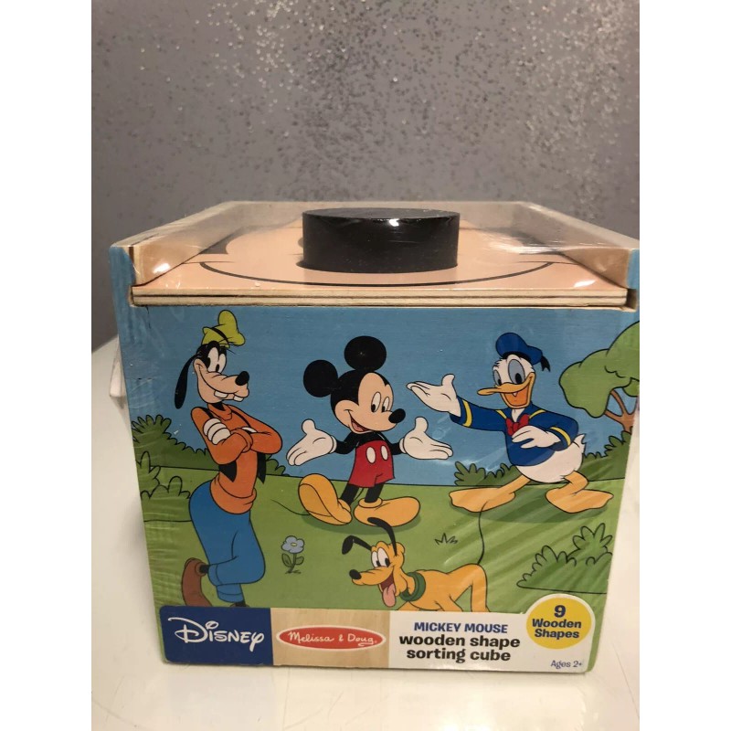 Melissa & Doug Mickey Mouse Wooden Shape Sorting Cube, Ages
