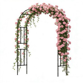 Twira Garden Arch Trellis, 7.9FT(240cm) Metal Garden Arbor Trellis for Climbing Plants Outdoor, Large Wedding Arch for Ceremony, Black Archway Trellises Decoration for Lawn, Patio, Backyard