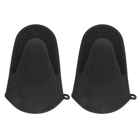 MOUMOUTEN Manoplas De Silicona para Horno, 2 Piezas Mini Manoplas De Horno Guante De Goma para Horno, Guantes De Horno Impermeables Antideslizantes, Manoplas De Cocina Antiescaldado Gruesas(Black)