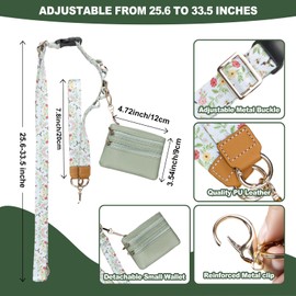 Vintage Floral Cell Phone Lanyard with Wallet, Fashionable Silicone Bead Keychain, Adjustable 3-in-1 Phone Strap, Light Green
