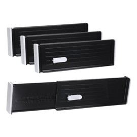 sourcing map 4 Pcs Plastic Drawer Dividers Organizer 11"-18" Adjustable Organizers Separators for Kitchen Clothes Dresser Bedroom Bathroom Storage, Black