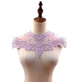 Duories Embroidered Tulle Lace Collar Applique, Lace Patch Lace Motif Applique Patches Insert Collar for Sewing DIY Craft Costume Clothing Wedding Dress Decoration on the Neckline, Purple