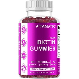 Vitamatic Gomitas Veganas Biotina 10000mcg Sabor Frambuesa Cabello Uñas
