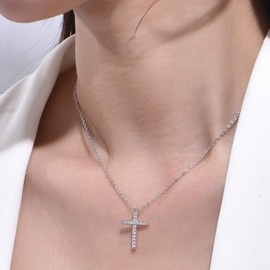 GAVU 925 Sterling Silver Necklace with Cubic Zirconia Cross Pendant for Women, 40 + 5 cm, Cubic Zirconia, Cubic Zirconia