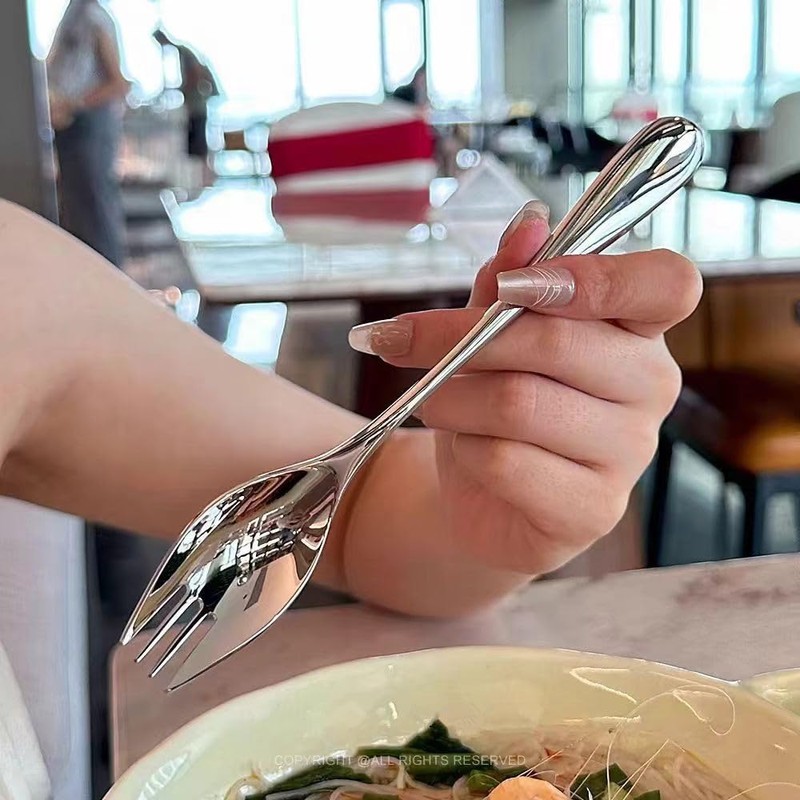 Ouliget Stainless Steel Spoon Fork,Long Handle Salad Forks,Food-grade Flatware Set