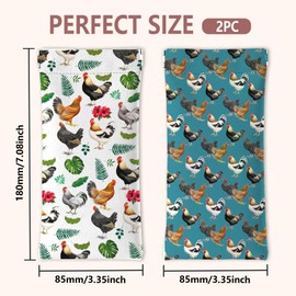 GLOBLELAND Pack of 2 Funny Soft Glasses Case with Farm Chickens Animals and Plants PU Leather Glasses Bag with Flowers and Leaves Crimp Closure Portable Sunglasses Bag for Watches Mobile Phones