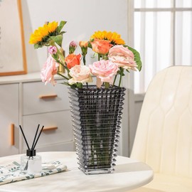 MCMCNCUIU Crystal Vase, Black Glass Vase, Glass Vase, Vases for Centerpieces, Large Glass Vase, Flower Vase, Modern Vase, Grey Glass Vase for Living Room, Dining Table, Wedding, 11 Inches