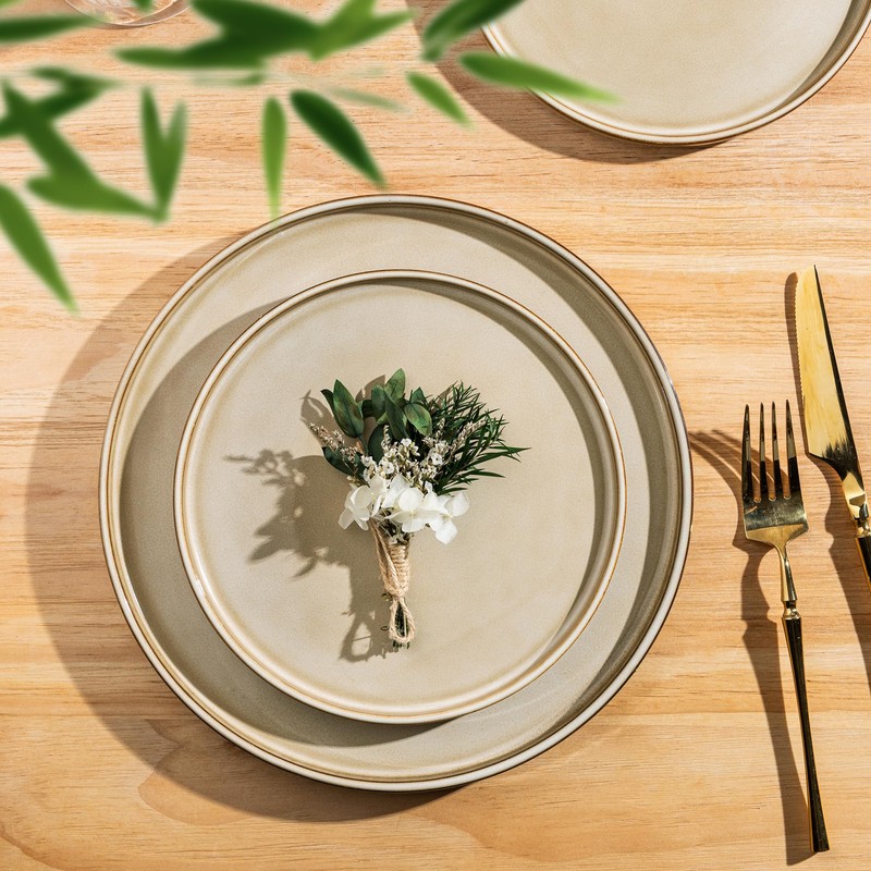 AmorArc Ceramic Dinnerware Sets, Handmade Reactive Glaze Stoneware Plates and