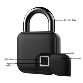 LIZHOUMIL Fingerprint Padlock, Smart Waterproof Fingerprint Lock APP Keyless Biometric Electronic Lock with USB Charging, Security Padlock Compatible Bluetooth 4.2 for Door, Locker, Luggage