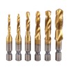 Yosoo 6Pcs Drill Tap Combination Coated HSS 1/4inch Hex Shank