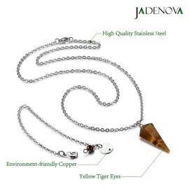 JADENOVA - Collar con colgante de amatista natural de vidrio de péndulo para mujer (vidrio con 2 cadenas), Gema, ojo de tigre amarillo natural