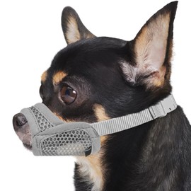 Mayerzon Mesh Muzzle for Short Snout and Small Medium Dogs Anti-Biting, Focus on Brachycephalic Dogs like Chihuahua Pomeranian, Breathable Fabric, Opening Front, Allow Panting, for Grooming Vet Visits