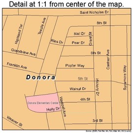 Large Street & Road Map of Donora, Pennsylvania PA - Printed poster size wall atlas of your home town