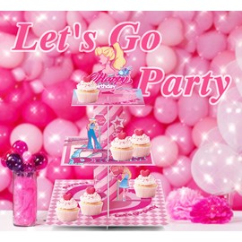 Pink Girl Doll Cupcake Stand Princess Birthday Party Supplies for Pink Girls Birthday Cupcake Decoration Girls Doll Party 3 Tier Dessert Table Displays