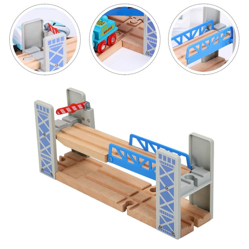 Happyyami Wooden Train Bridges Train Lifting Bridge 2 Level Crossing