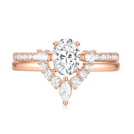 TIGRADE 1.5CT Bridal Ring Sets Oval Cut Cubic Zirconia Wedding Band Curved CZ Engagement Stackable Rings for Women Size 3-12, Rose Gold, Size 9.5