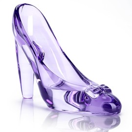Cinderella Shoe Decor, Crystal High Heels Shoes Ornaments Glass Slipper Decoration Gift for Birthday Wedding Party, 5.12" x 2.36" x 4.33", Purple