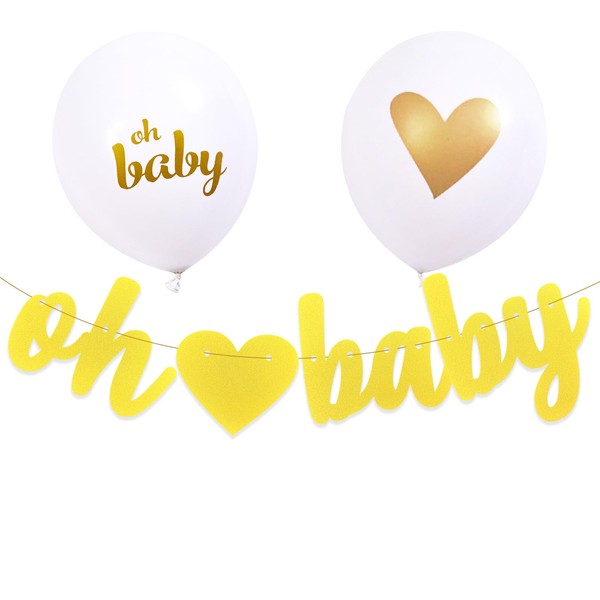 DazzJoy Oh Baby Girlande Luftballons Set,Glitzer Baby Shower Deko,Gold Girlande