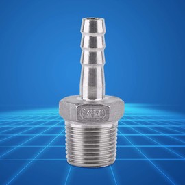 Hose Connector Ribbed Male Thread Stainless Steel SS304 55° BSPT 1/8" ~ 3/4" (3/8 x 8mm)