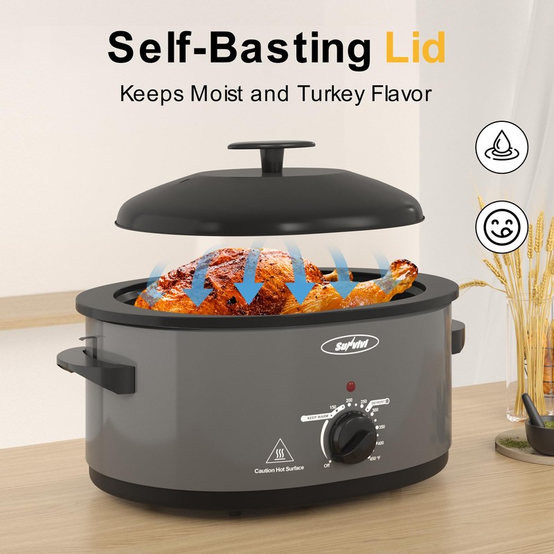 SUNVIVIPRO Slow Cooker with Self-Basting Lid, Electric Turkey Roaster Oven