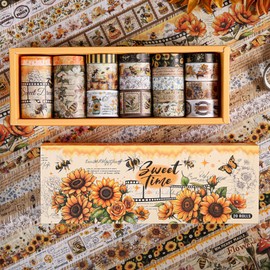 Washi Tape Set 20 Rolls - Vintage Bee Floral Butterfly Botanical Washi Tape Kit, Cute Retro Decorative Tapes for Scrapbooking Supplies,Junk Journal, Bullet Journaling, DIY Art Crafts, Gift Wrapping