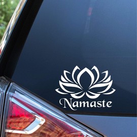 Sunset Graphics & Decals Namaste Decal Vinyl Car Sticker Lotus Flower Yoga Floral | Cars Trucks Vans Walls Laptop | White | 4.75 inches | SGD000093