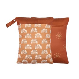 2 Pack Wet Dry Bags for Baby Diapers&Breast Pump Parts, Waterproof Reusable Wet Bag with Two Zipper Pockets, Beach Pool Gym Bag Stroller Yoga Toiletries Daycare Organizer, 11.8 inch x 15.7inch(Beige)