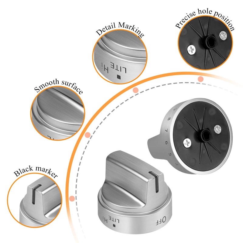 DPHealth 5PCS Stainless Steel Control Knob Compatible with GE Gas