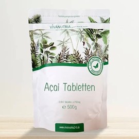 VivaNutria Acai Pellets 1000 Pieces I 500 g | Raw Food Quality I 100% Pure Tablets | Lactose Free and Gluten Free | From Controlled Cultivation and Laboratory Tested | Vegan