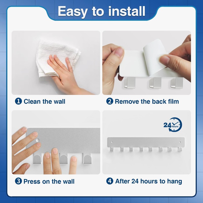 pickpiff Sliver Key Holder for Wall Adhesive, Key Hooks with