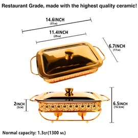 jinsongdafa Casserole Dish 6.7" x 11"Glass Baking Dish with Stainless steel Lid and rack, Golden Rectangle 1.3 Qt Large Baking Pan For Casserole & Lasagna, Microwave Dishwasher Freezer Oven Safe